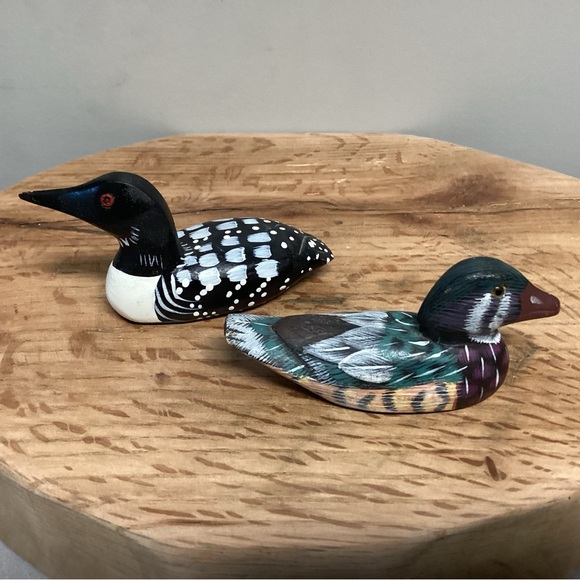 🟢 Vintage - Mallard Duck Decoy & Loon Duck Decoy - Solid Wood Crafted - Unique - Picture 8 of 15